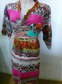 Vestido  de Malha Estampado - Manga Três Quarto