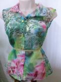 Camiseta Fina - Estampa de Floral Verde -